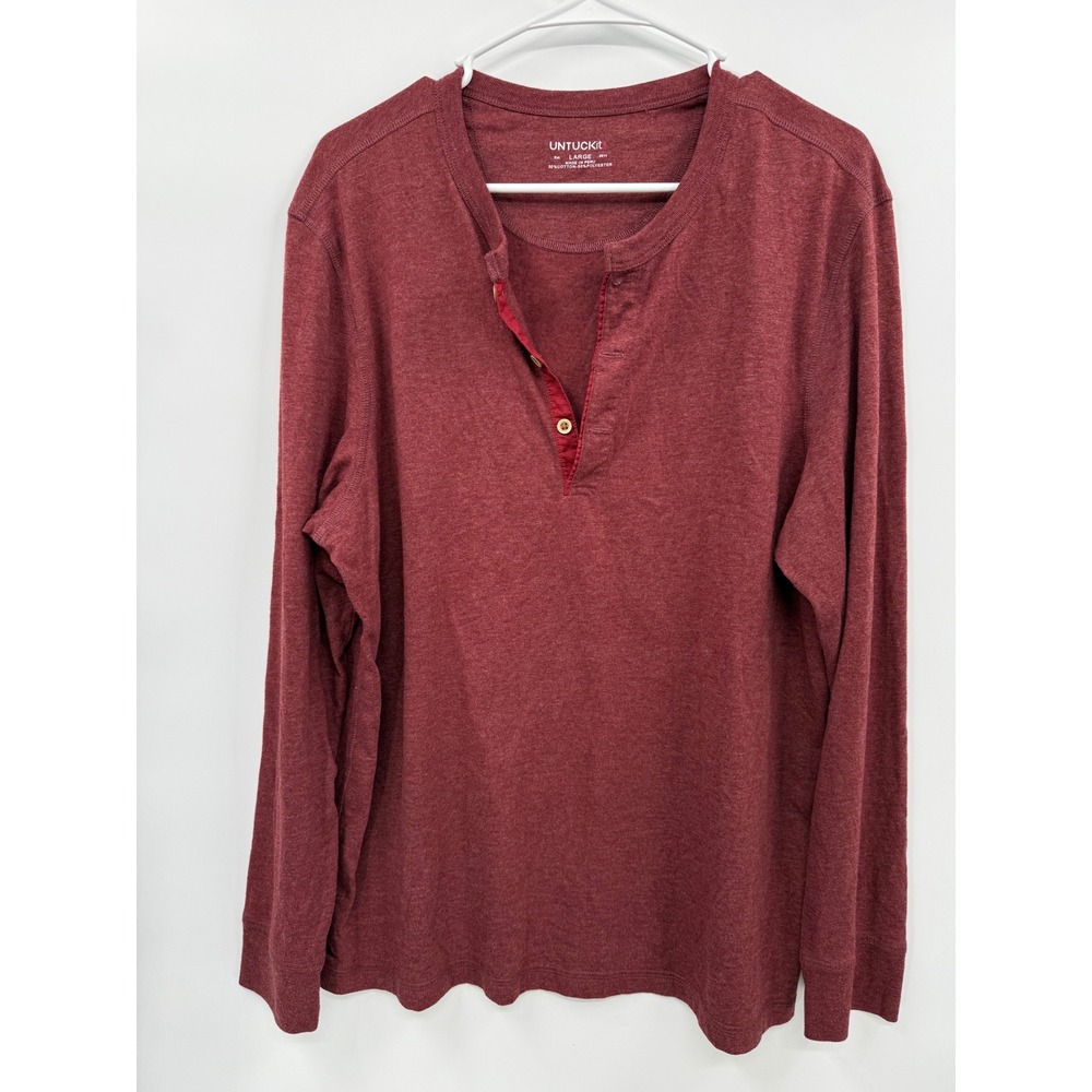 UNTUCKit‎ Large Henley Shirt Mens Burgundy Heathered Long Sleeve Cotton Blend